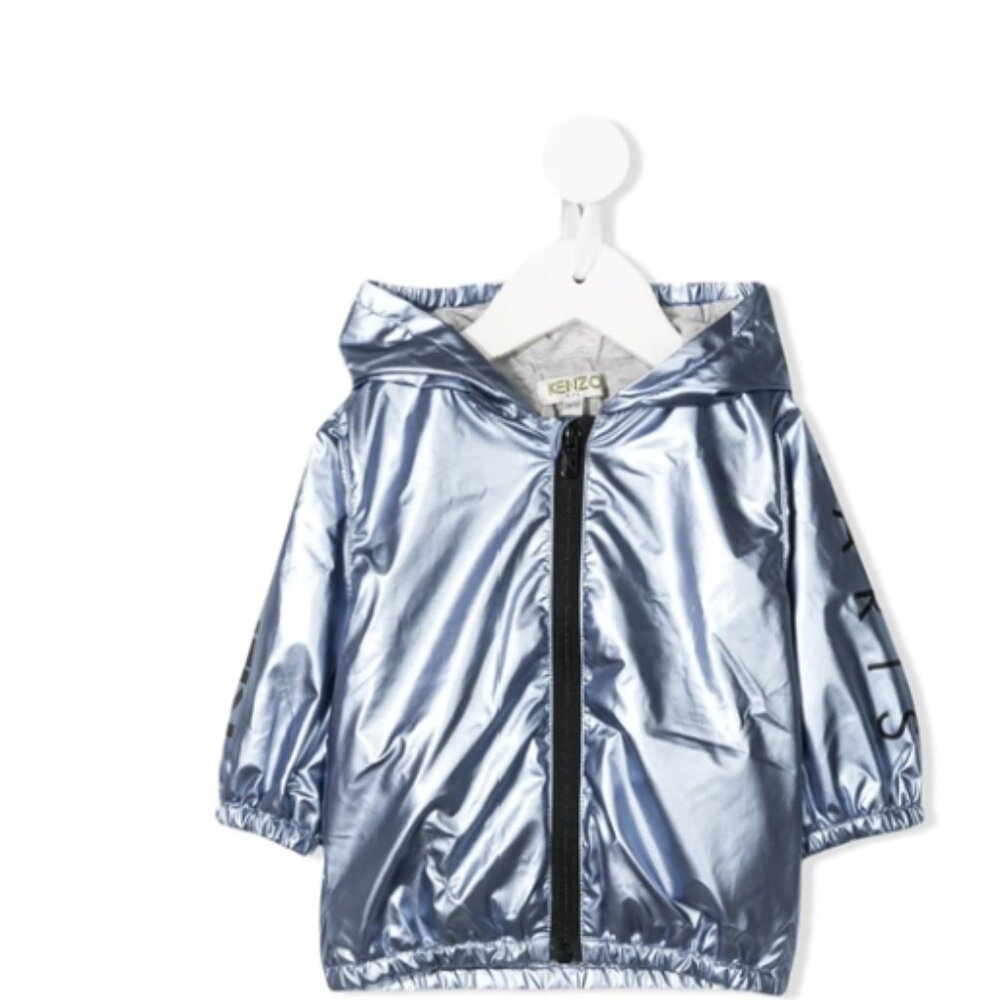 KENZO Babies' Metallic Hooded Jacket In Blue size 1A/74
